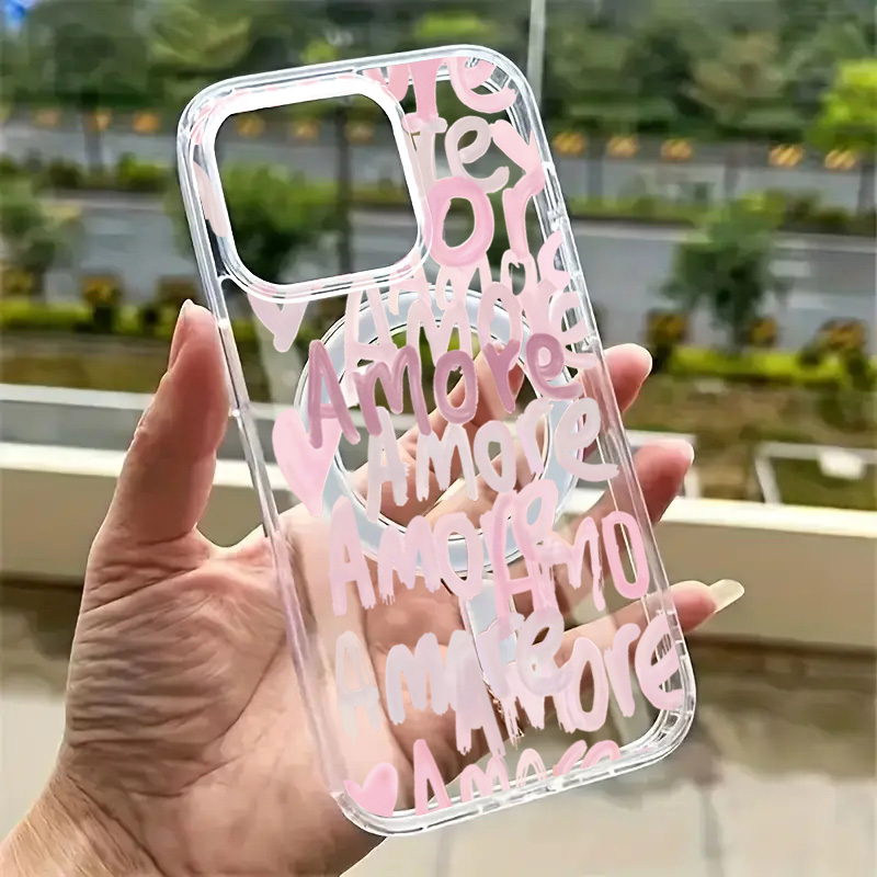 Magnetic Phone Case - Amore-Love Romantic Pink Lettering Phone Case