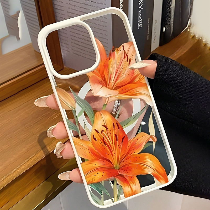 Orange Lily-Patterned Magnetic - Magnetic Phone Case 评论和价格