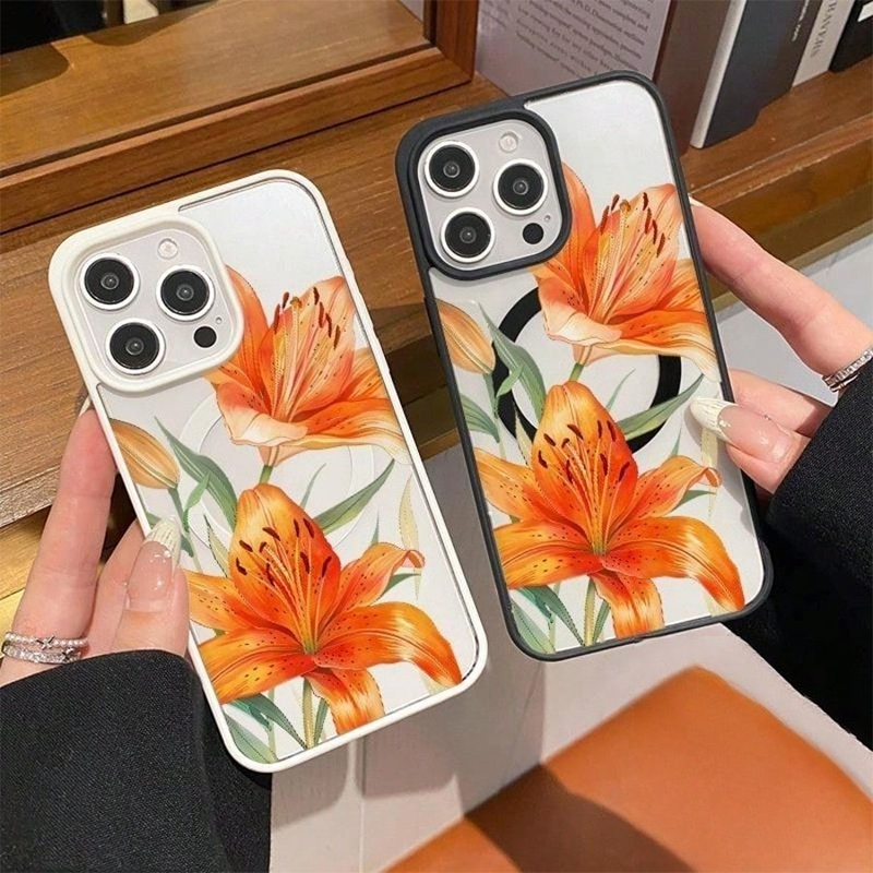 Orange Lily-Patterned Magnetic - Magnetic Phone Case 评论和价格