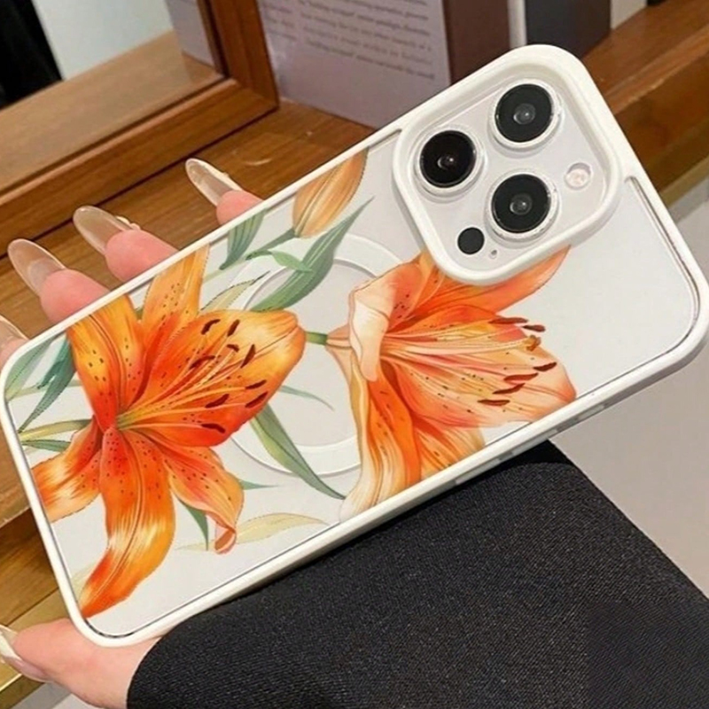 Orange Lily-Patterned Magnetic - Magnetic Phone Case 评论和价格