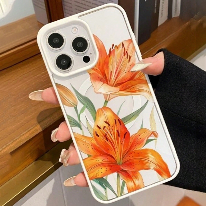 Orange Lily-Patterned Magnetic - Magnetic Phone Case 评论和价格